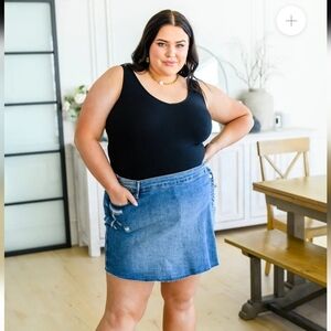 Judy Blue Sally Mid Rise Overlapping Distressed Denim Skort Women  3XL Med Wash